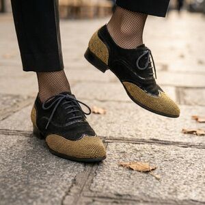 Giuseppe Zanotti Black Suede Gold Studded Lace-Up Oxfords - US 6 (36)